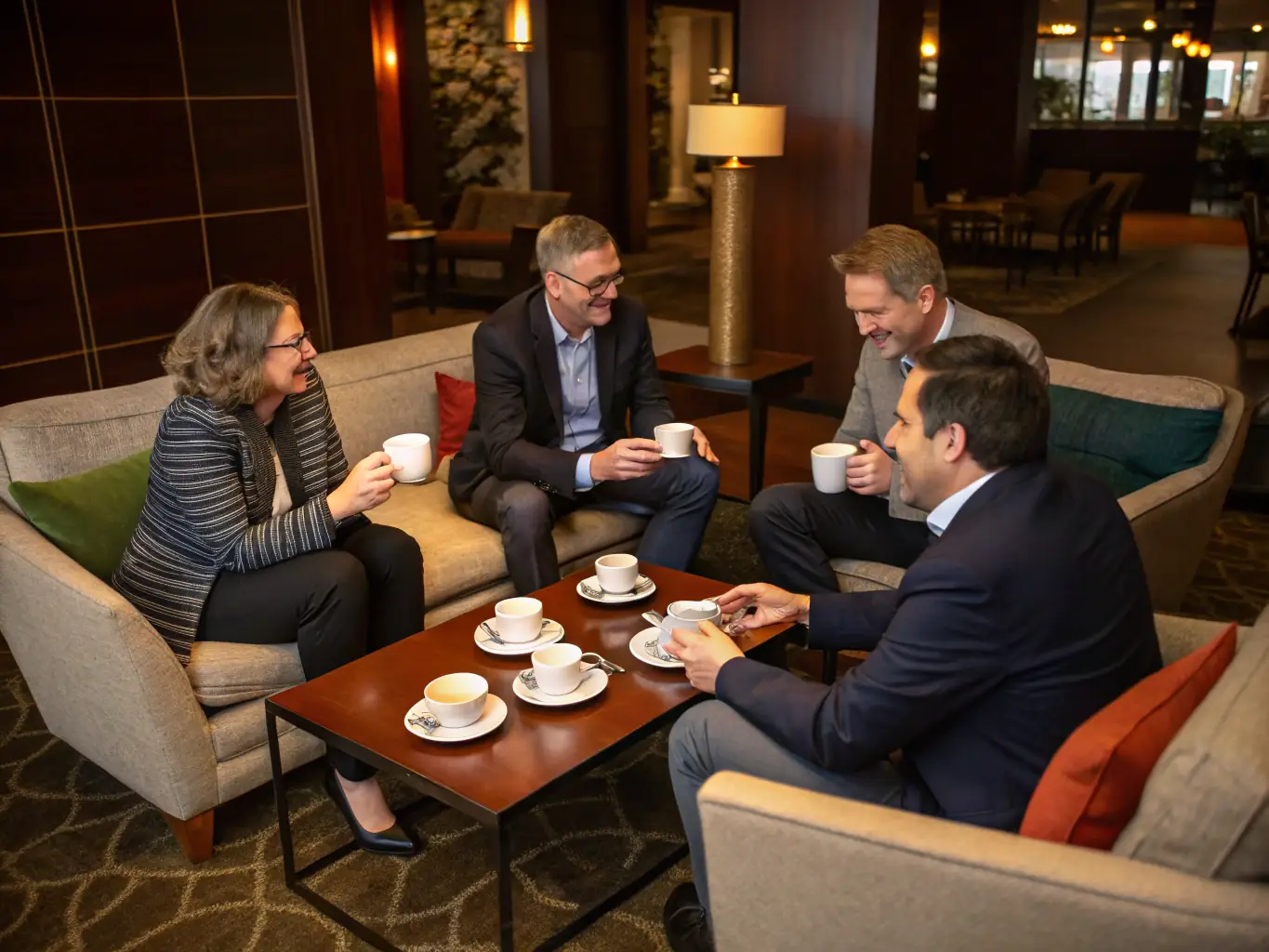 A photograph of attendees networking during a coffee break, showcasing connections and conversations.